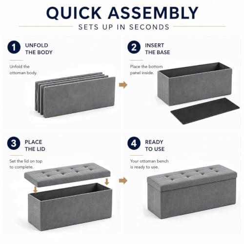 Image of ALASDO 43 Inch Folding Storage Ottoman Bench with Hidden Storage, PU Leather Ottoman Foot Rest Stool, End of Bed Bench for Bedroom, Living Room, Entryway and Closet, Grey