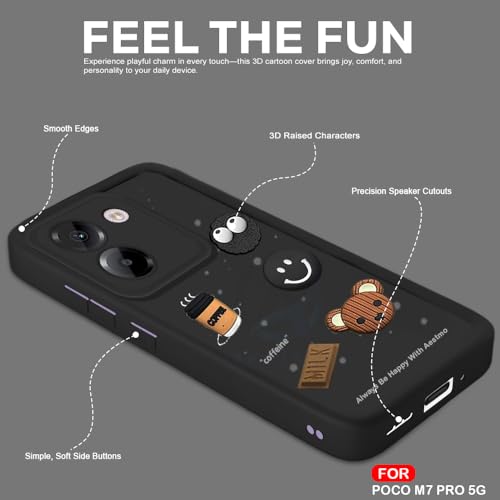 Image of AESTMO Back Case Cover for Poco M7 Pro 5G | Cute Fun Cartoon 3D Ball | Coffee Silicone Case | Full Body Protection | Camera Protection Back Cover for Poco M7 Pro 5G (Black)