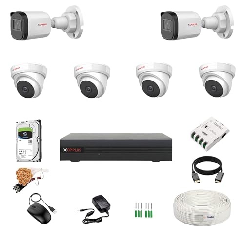 Image of CP Plus 5MP 8 Channel DVR, 5MP 4 Dome & 2 Bullet Cameras (Audio Recording) [Night Vision + Built-in MIC Audio + Crystal IR LEDs + Motion Detection] + 2 TB HDD + 8 CH SMPS + CCTV Cable + BNC /DC