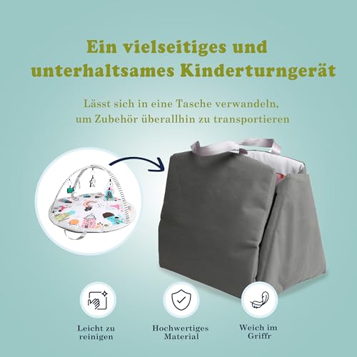 Akeraq Spielbogen Baby, Spieldecke Baby 0-6 Monate 2-in-1, Baby Gym Ø96cm, Baby Play Mat, Montessori Spielebogen Babies, interaktiv und tragbar – Bild 4