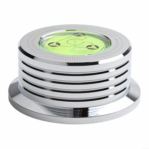 Estabilizador de grabación giratorio de aluminio para 60 Hz para tocadiscos LP con nivel de burbuja integrado (plateado)