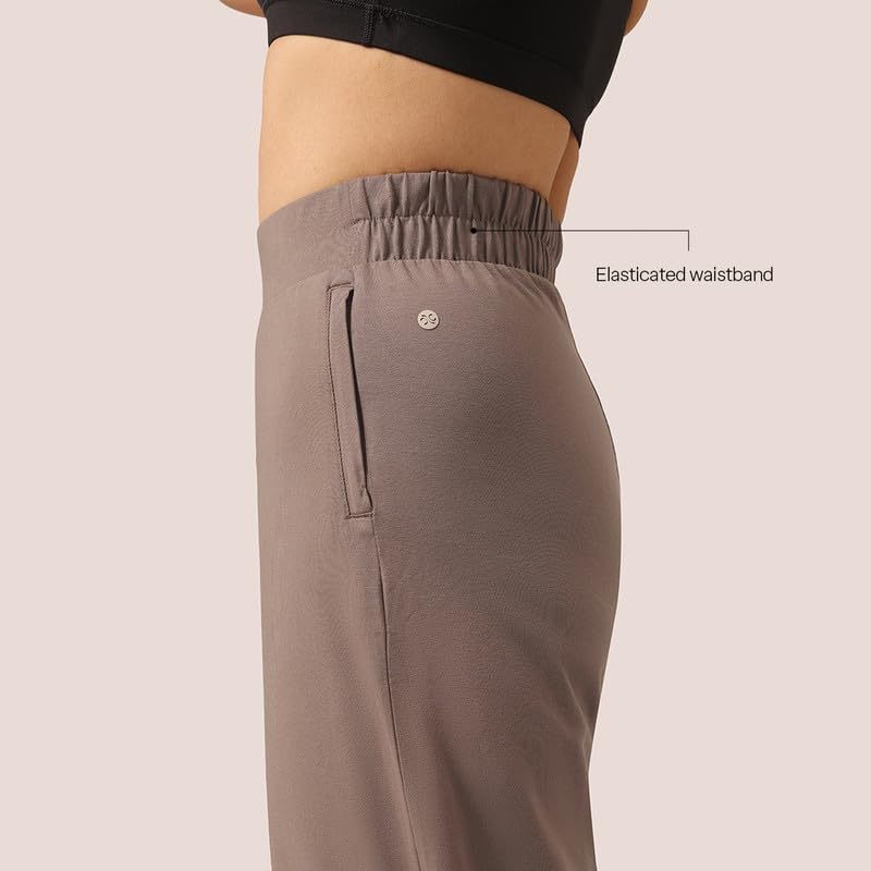 Image of BlissClub Women AM PM Cotton Wide Leg Pants | Wide Waistband | High Rise | Drawstring | 2 Pockets