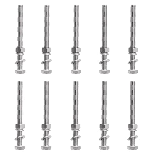 Paquete de 10 tornillos de cabeza hexagonal M5 x 120 mm, tuercas, kits de arandelas planas y de bloqueo, surtido de tuercas y pernos de acero inoxidable 304, totalmente roscado, perno hexagonal de