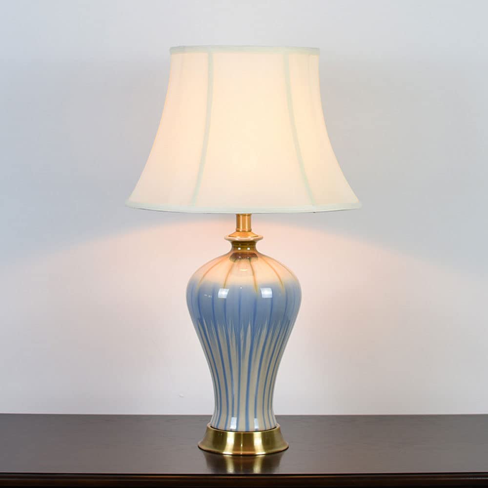 asdchZen Chinese Ceramic/Metal Table Lamp American Farmhouse Bedside Desk Nightstand Lamp Desk Decor Lamps For Bedroom Living Room Lamps-2-40 * 68Cm,2-33 * 58cm