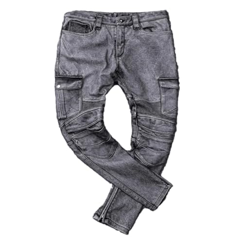 Men's Cowhide Leather Pants Plus Size Motorcycle Protective Genuine Leather Trousers