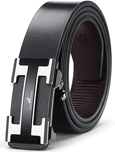 OYIFAN Black Belt Men, Genuine Leather Dress Designer Belts for men, Fashion Slide Ratchet Click Casual Mens Belt for Jeans