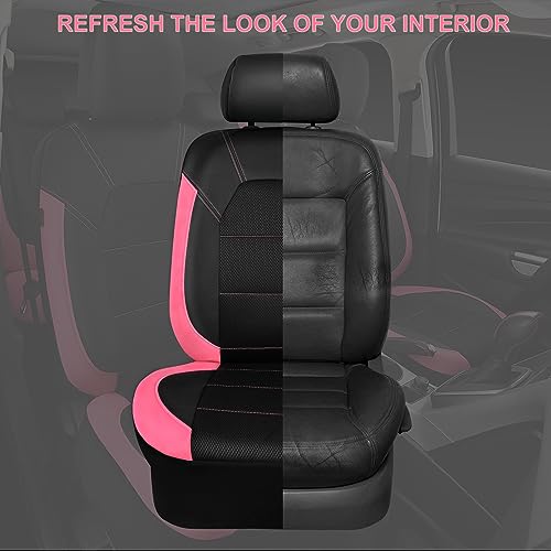 Image of CAR PASS Leather Seat Covers, Breathable Universal Car Seat Cover Full Set for Cute Women Girly,Super 5mm Composite Sponge Inside,Airbag Compatible fits Most Auto,SUVs,Trucks,Vans(Black&Pink)