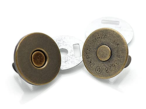 Craftmemore Thin Magnetic Snap Buttons Quality Strong Clasp For Purse Sewing Handbags Closures 6 Pack Mns (18Mm, Antique Brass) #TOP23