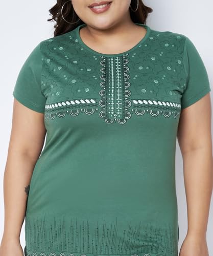 Image of Women Printed Cotton Tshirt with Side Slits & Pocket