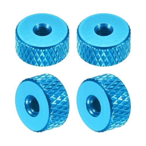 sourcing map 4 Pcs Knurled Thumb Nuts, M3 x 10 mm x 5 mm Female Aluminum Flat Through Hole Lock Adjusting Nuts Handle Knob Fasteners for 3D Printer Parts, Machine, DIY, Sky Blue