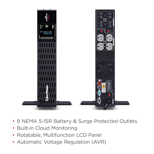 Image of CyberPower PR1500RT2UC Smart App Sinewave UPS Battery Backup and Surge Protector, 1500VA /1500W, 8 Outlets, 2U Rack /Tower, Built-in Cloud Monitoring, UL Certified