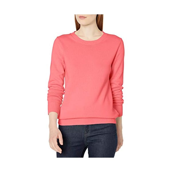 Amazon-Essentials-Womens-100-Cotton-Crewneck-Sweater Amazon Essentials Women's 100% Cotton Crewneck Sweater (Available in Plus Size), Coral Pink, Large