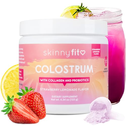 SkinnyFit - Colostrum Powder (Strawberry Lemonade) - Collagen Peptides Probiotics Vitamin B12 - Supports Immunity Skin & Gut Health - Non GMO Gluten Free Sugar Free - Beauty Skin Care Self Care