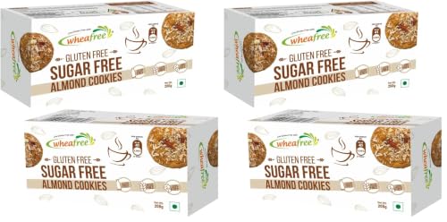 Image of Wheafree Gluten Free Sugarfree Almond Cookies - High Protein & Fibre | Low GI | Low Trans-Fat | Lactose Free - Pack of 4 (200g each)