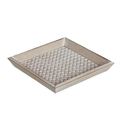 TIENDA EURASIA® Plato Decorativo de Madera - Centro de Mesa - Vacia Bolsillos - Diseño Original - Acabado Decapado - 20.5 x 20.5 x 2.7cm (Cuadrado Decapado - 1427)