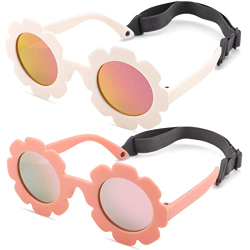 COASION Bendable Flexible Polarized Newborn Baby Flower Sunglasses with Strap for Infant Girls Boys Age 0-24 Months