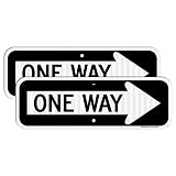 One Way Sign with Right Arrow, 18x6 Inches Engineer Grade Reflective Rust Free Aluminum, Weather/Fade Resistant, UV Protected, Easy to Mount, Indoor/Outdoor Use (2 Pack)