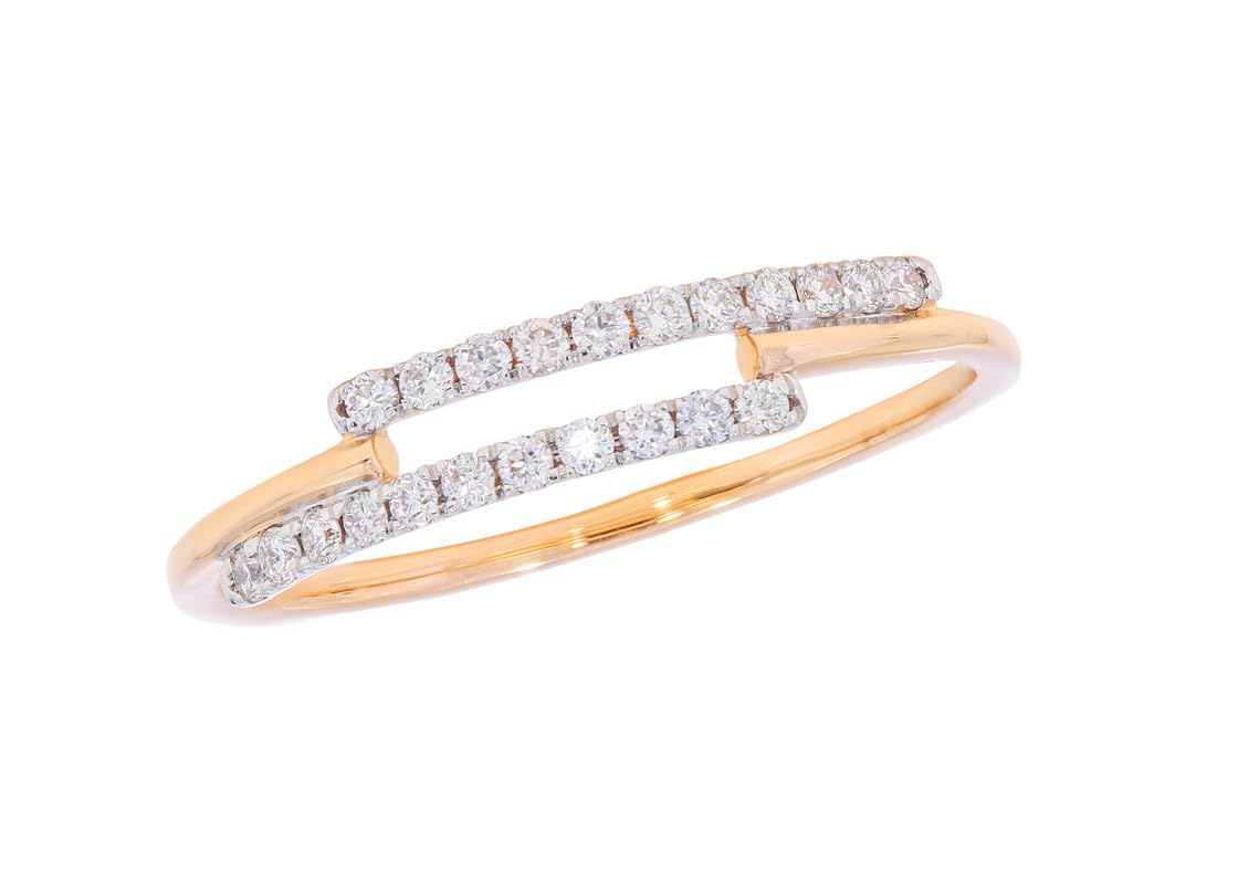 KEEVA JEWELS0.13 Carat FG/VS Round Lab Grown Diamond 2 Row Stackable Ring Made in Gold Plated Silver