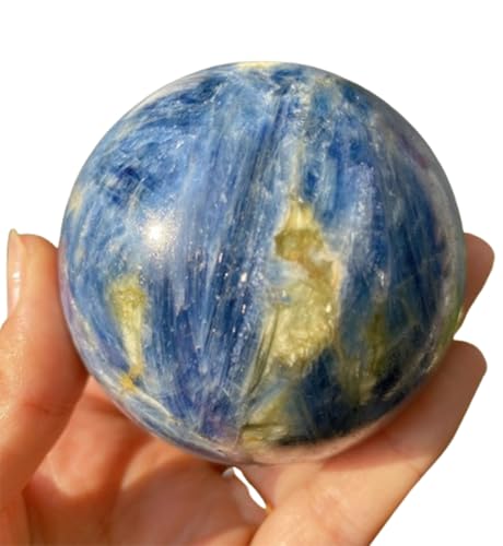 Polished Blue Crystal Ball, Kyanite Quartz Sphere Ornaments, Gemstones Ball with Wooden Base, Desk Decor,45~50mm