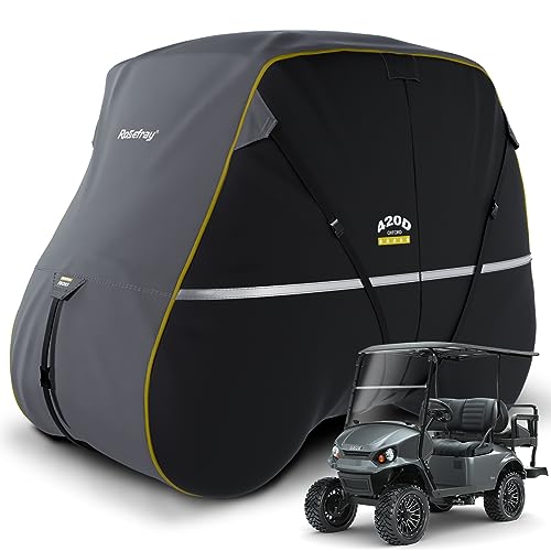 Rosefray Golfwagen-Abdeckung, 420D wasserdicht, innovatives 360° winddichtes Design, passend für Club Car, EZgo, Yamaha und mehr 2 Passagier-Golfwagen – Schwarz/Grau Rosefray Golfwagen-Abdeckung, 420D wasserdicht, innovatives 360° winddichtes Design, passend für Club Car, EZgo, Yamaha und mehr 2 Passagier-Golfwagen – Schwarz/Grau