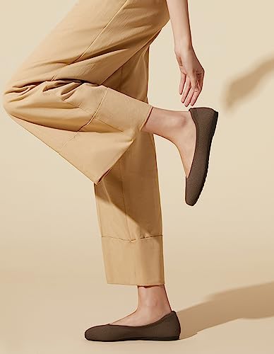 Arromic Flats Shoes for Women, Washable Round Toe Knit Ballet Flats Shoes with Comfortable Heel Cushions, Soft Slip on Dressy Shoes for Business Casual, Office, Work, Wedding Coffee4