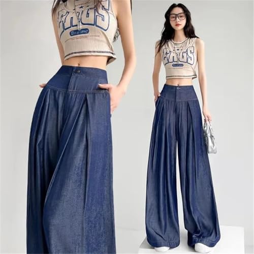 Women's Korean Version of High Waist Loose Slim Drooping Silk Thin Denim Wide-Leg Pants2