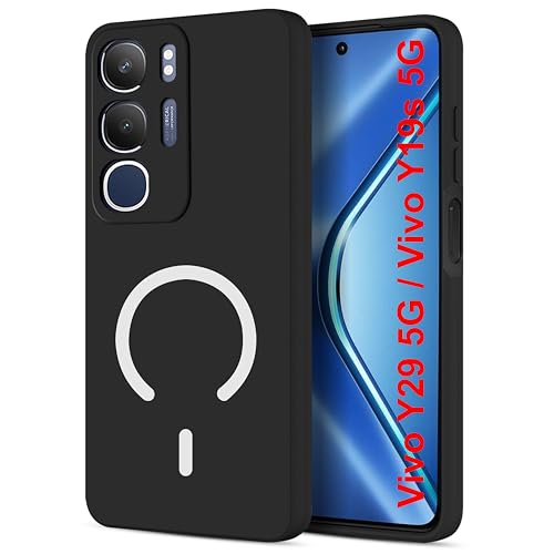 SBMS Silicone Back Cover Case for Vivo Y29 5G / Y19s 5G | Soft Micro-Fibre Lining Inside | Magsafe Print On Back Side Camera Protection Bump | Shockproof Case For Vivo Y29 5G (Magsafe Print Big Black)