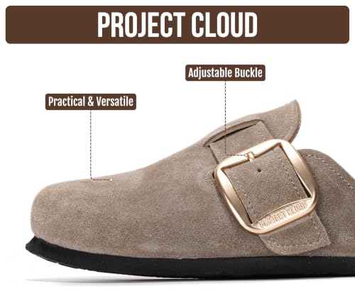 Image of Project Cloud 100% Genuine Leather Clogs for Women Shoes - Memory Foam Insole, Non-Slip & Natural Cork Footbed Arch Support Big Buckle Womens Clogs and Mules Footwear (Manchester) | Memory Foam Arch Support Shoes; Non-Slip Outsole & Natural Cork Footbed and Big Buckle Womens Clogs