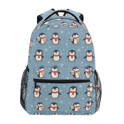 Penguin Snowflake Blue Backpack for School Boys Girls Adults Kids Bookbag Laptop Bag 18L