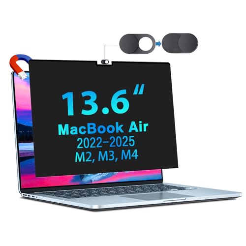 Magnetic Privacy Screen for MacBook Air 13.6 & 13 Inch (2022,2023,2024,2025, M2, M3,M4) Removable Laptop Privacy Filter Shield and Matte Anti-Glare Blue Light Protector
