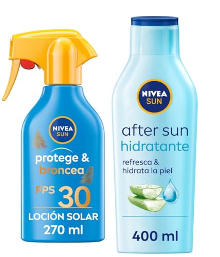 NIVEA SUN - Protege & Broncea Loción Corporal con Protector Solar FP30 & After Sun Hidratante - Cremas corporales hidratantes solares - Extracto Pro-Melanina y Aloe Vera Refrescante - 200 y 400 ml