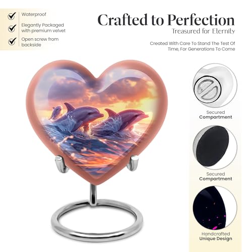 Image of Dolphin Urn - Heart Urns for Ashes - Cremation Urn for Adults - Cremation Urn for Adults - Ashes Urn Adult - (Size - 8 inch)