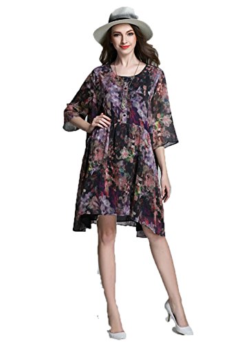 Robe floral gaze violette XL YALI vêtement tendance fluide femme