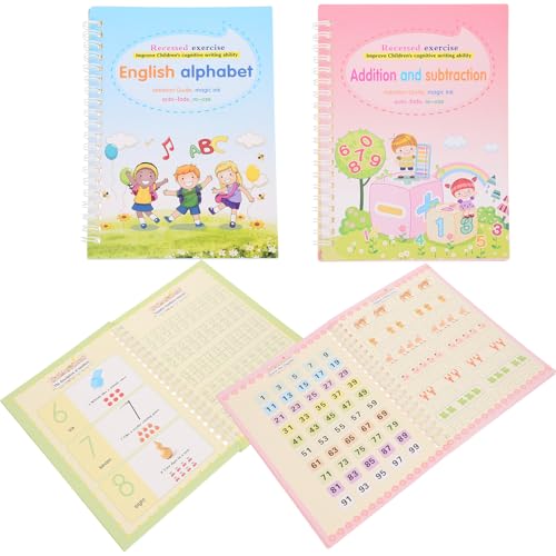 NIYANGLE Practice Copybook Set for Preschoolers with Grooved Calligraphy Books Handwriting Math Alphabet Drawing Workbook Safe Materials for Easy Writing Training and Interest Cultivation
