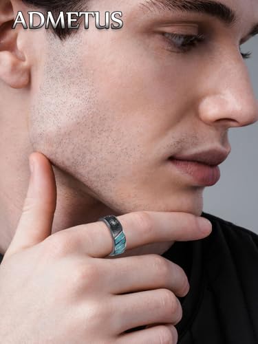 ADMETUS Black Rings for Men, 925 Sterling Silver American Flag Ring, Viking Runes Ring, Protection Jewelry Gifts for Men Size 5-153