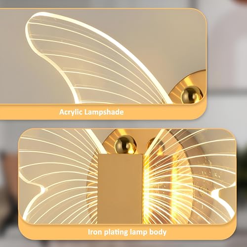 Image of FILLISKA Luxurious Acrylic Crystal Wall Lamp with Adjustable Colour Changing Function, Elegant Finish (FrenchGold Butterfly-321)(1 Year Warranty)
