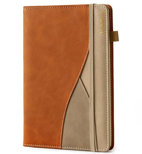 Lined-Journal-Notebook-A5-Hardcover-Notebooks-for-Work-188-Numbered-Pages-100-GSM-Thick-Paper-Leather-Journal-with-Pocket-Medium-College-Ruled-Diary-Notepad-for-Women-Men-School-Office-Brown