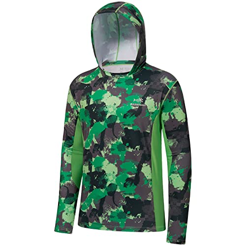 BASSDASH Men’s UPF 50+ Fishing Hiking Camo Hoodie Shirt with Face Mask Lightweight Neck Gaiter Long Sleeve
