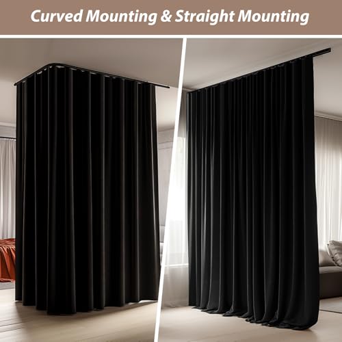 Image of Room Divider Curtains with Ceiling Curtain Track Set Window Curtain for Bedroom,Living Room Total Blackout Thermal Insulated Privacy Ceiling Track Curtain W 15 x H 9 FT Black drape&Black track