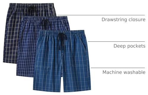 Image of MoFiz Men's Sleepwear Shorts Pajama Bottom Lounge Short Plaid Button Open Fly 3Pack