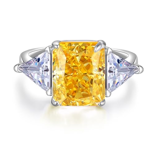 4 Carat Promise Ring Radiant Cut Lab Simulated Diamond Sterling Silver Three Stone CZ Engagement Ring for Her