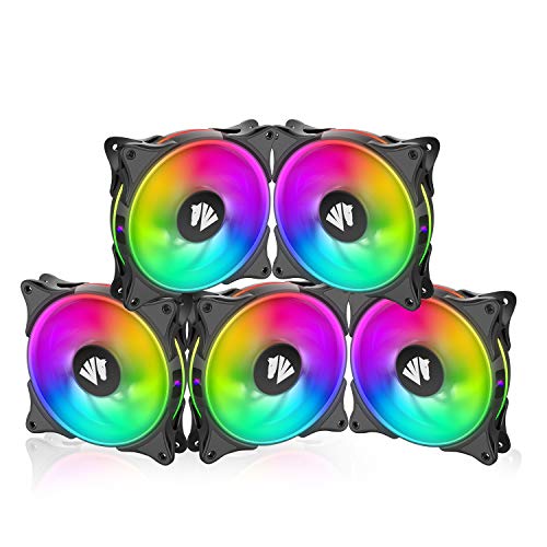 Flash Deals - 80% OFF ASIAHORSE FS-9002 800-1800 RPM 120mm ARGB PWM Case Fan(in and Outside Light efect) with 3Pin 5V Motherboard Sync/Analog and 4Pin PWM Interface (5PACK-Black NO HUB)
