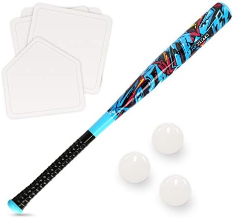 Ortiz34 Grand Slam Set- Graffiti Plastic Bat, 3 Balls, 4 Throw Down Bases- David Ortiz Backyard Baseball Set for Youth, Kids, Teenagers, Adults, Blue