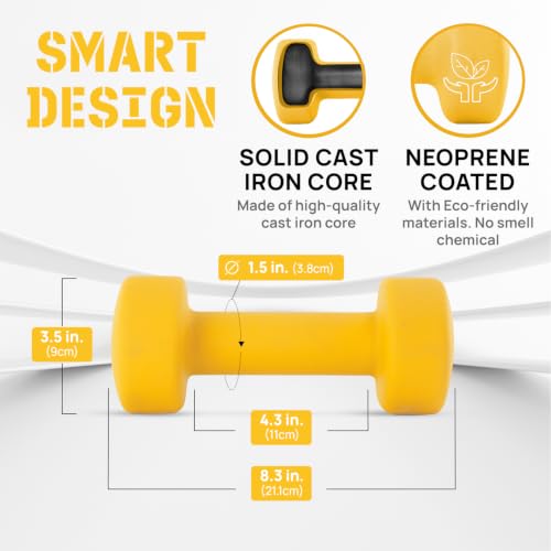 Image of Yes4All Neoprene Coated Dumbbell Hand Weight Sets of 2 - Multiple Weight Options with 15 Colors, Anti-roll, Anti-Slip, Hexagon Shape