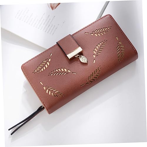 Women Elegant Hollow Leaves Leather Purse Multi-card Slots Bifold Clutch Wallet for Cash and Holding Coffee2