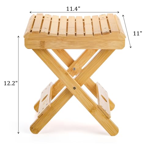 image for Lawei Bamboo Folding Step Stool - 12 Inch Bamboo Shower Bench Stool Sp