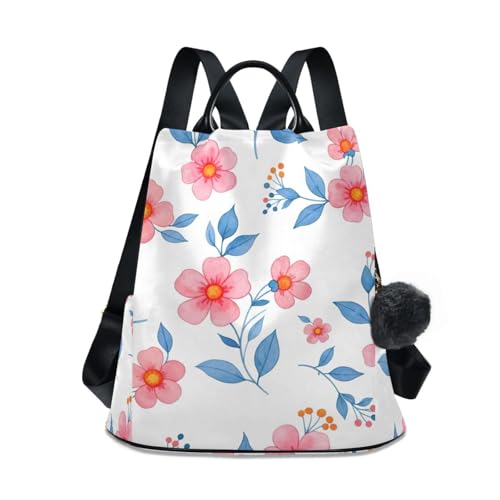 Mochila antirrobo mujer con cremallera trasera oculta diseño floral informal y pompón decorativo