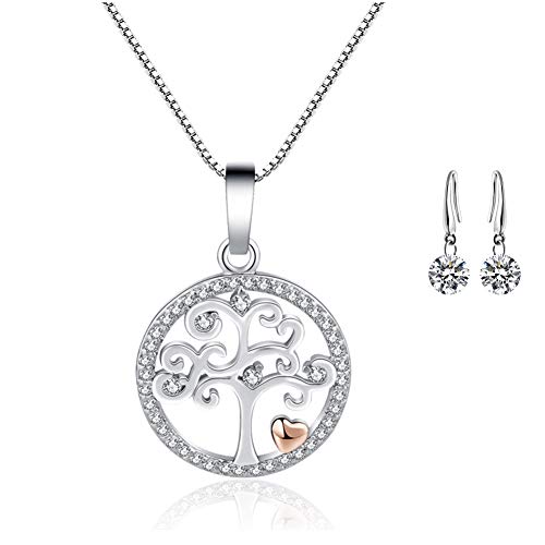 Lv.unique Collar de Mujer Colgante de árbol de Vida Collar/Cubic Zirconia Clavícula Cadena Corta/Exquisita joyería Regalo de San Valentín para Mujer