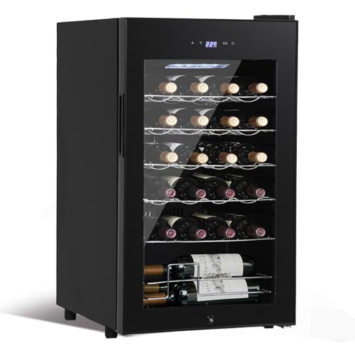 GarveeHome 24 Bottle Compressor Wine Cooler Refrigerator, Freestanding Wine Beverage Fridge, Single Room Wine Chiller with Digital Touchscreen, LED Temperature Display for Reds, Whites, Sparkling Wine