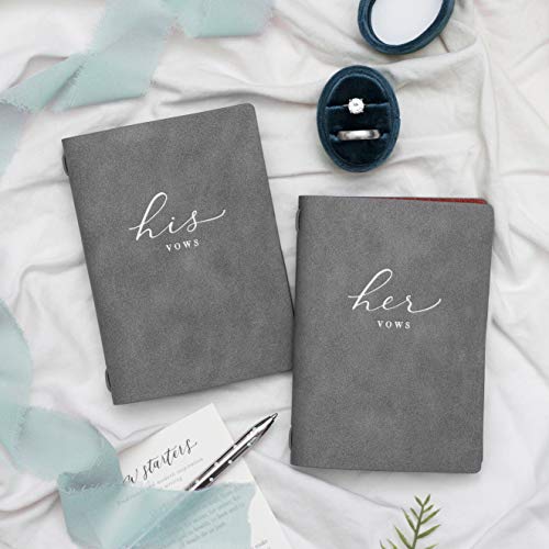 Leatherette Wedding His Hers Vow Books - Modern Vows Vegan Leather Perfect Gifts Wedding Day Her Officiant Book - Bride Groom Notebook Small Vow Renewal Booklet 5.5" X 3.9" (40 Pages, Vow Starter Card Included) #TOP2